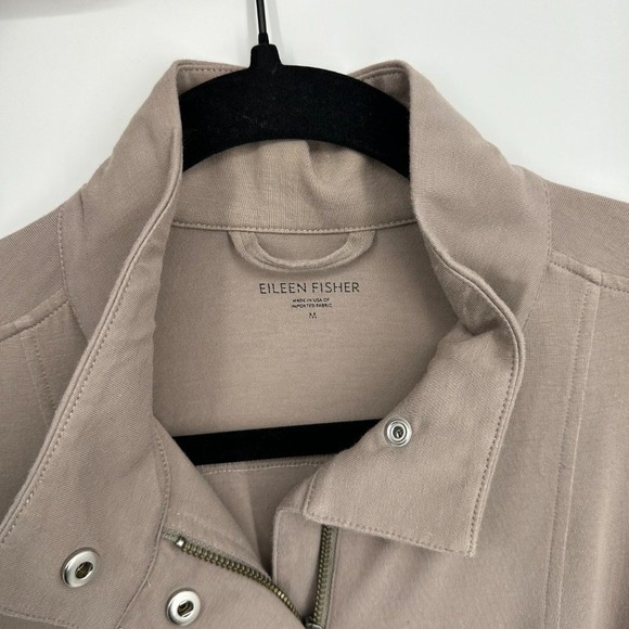 Eileen Fisher Stand‎ Collar Zip/Snap Long Organic Cotton Jacket Taupe Tan Medium - Picture 6 of 11